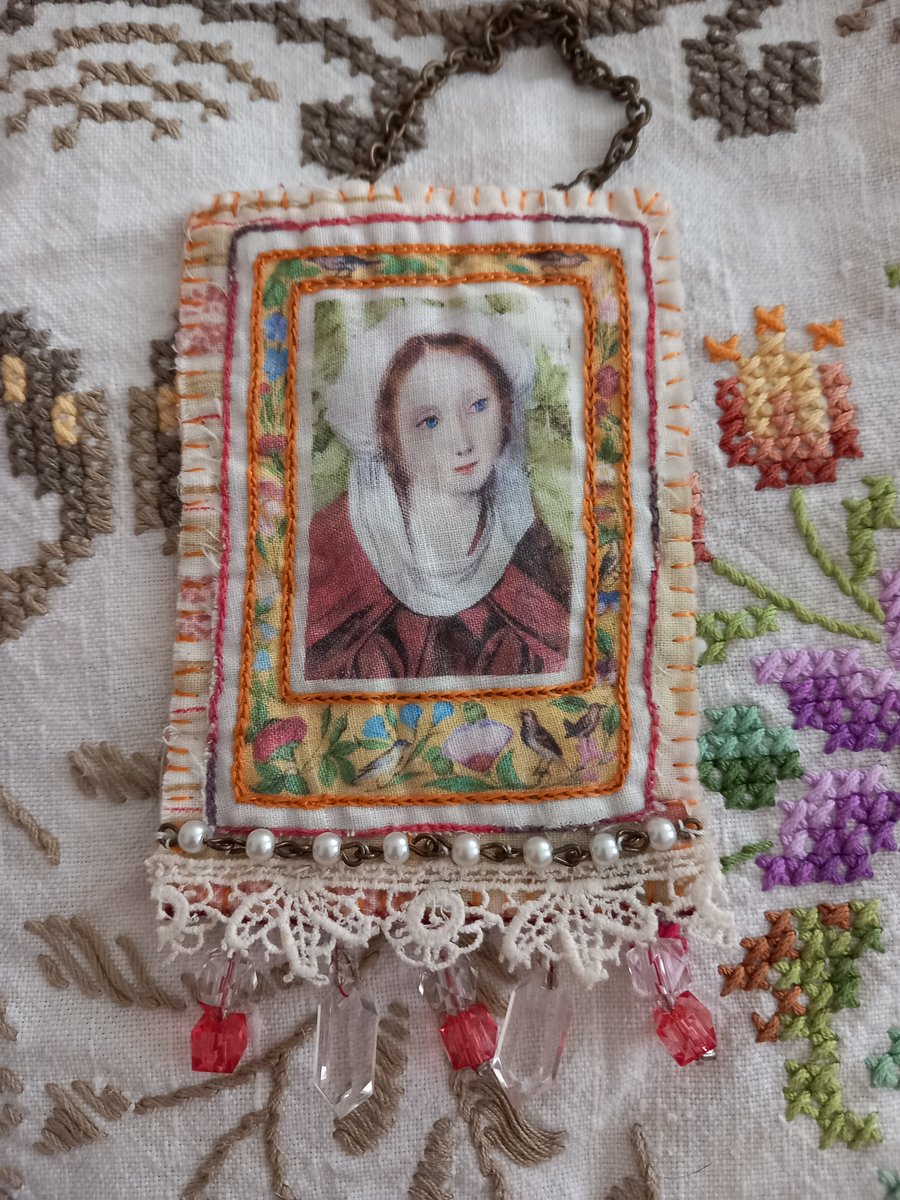 Medieval lady hand-stitched christmas decoration. 