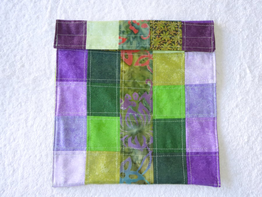  Wheat Bag from Patchwork Squares in Greens and Purples. Microwave Heat Pad. 