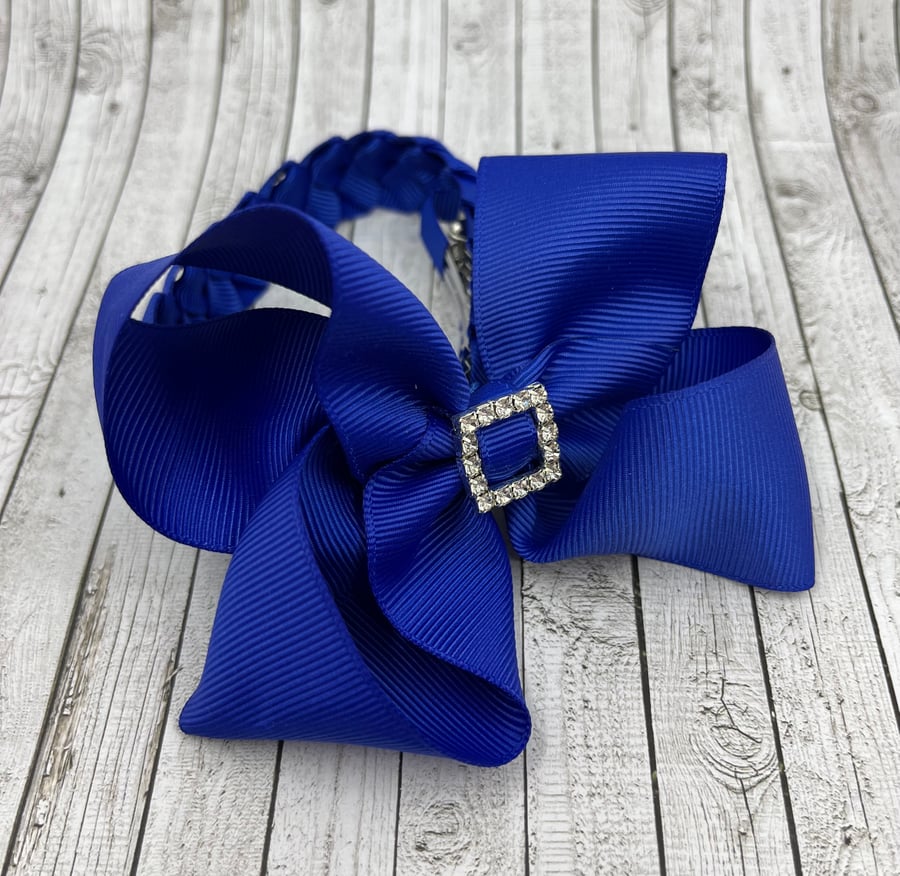 School Cobalt Blue Pleated Tail Bun Wrap