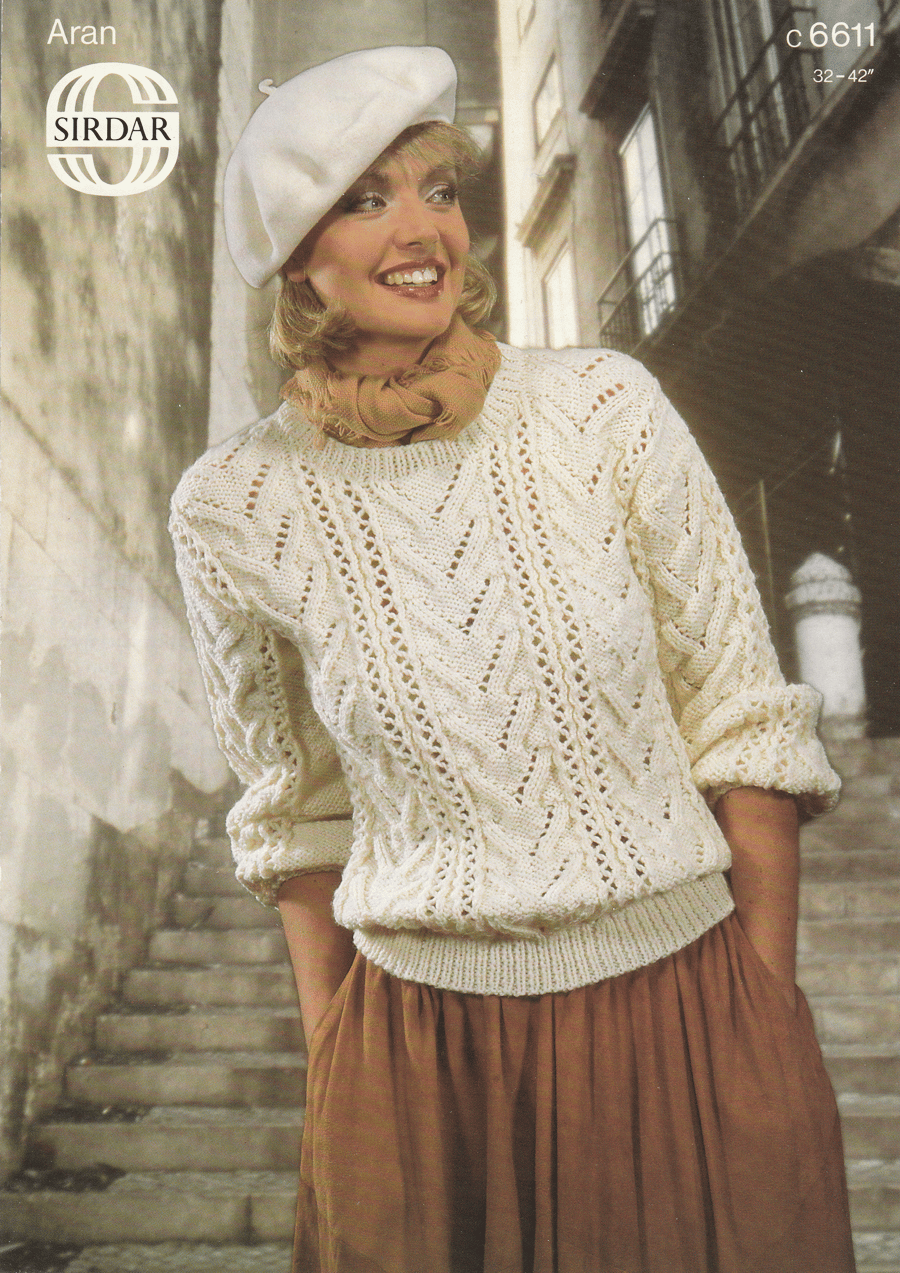 VINTAGE KNITTING PATTERN Ladies Aran Lace Sweater