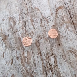 Handmade Small Copper Textured Stud Earrings (ERCUSTDC1) - UK Free Post