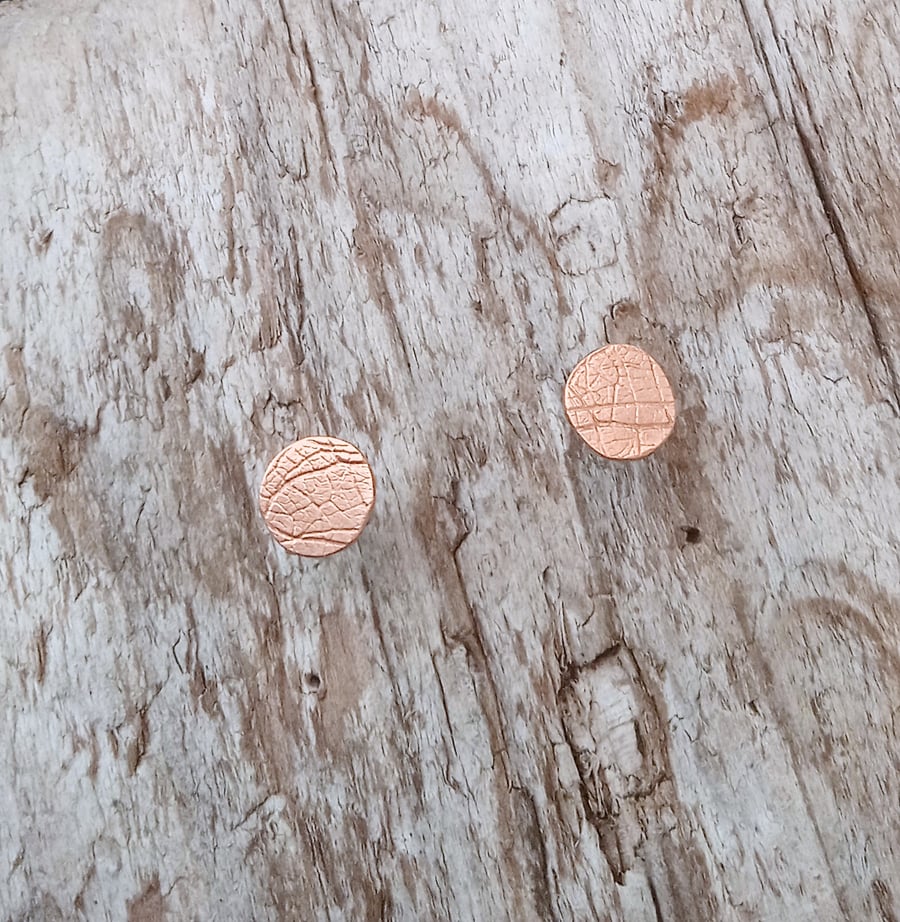 Handmade Small Copper Textured Stud Earrings (ERCUSTDC1) - UK Free Post