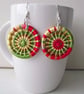 Dorset Button Earrings, Gold, Yellow, Green, Red, Viscose Silk