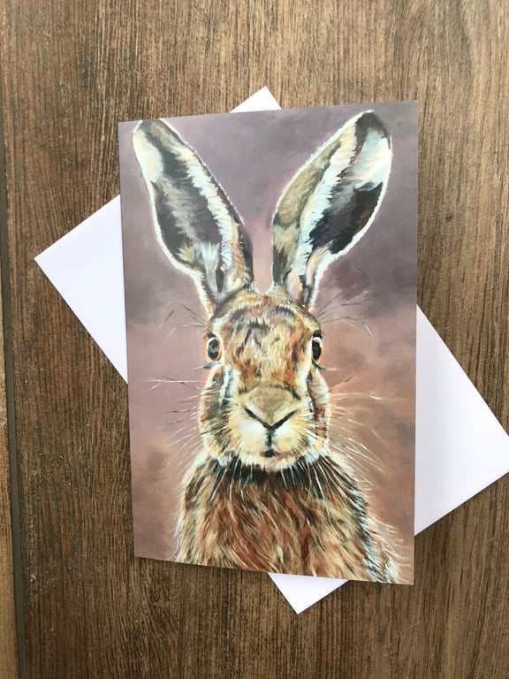 Fun Hartley the Hare greeting card by UK artist Janet Bird