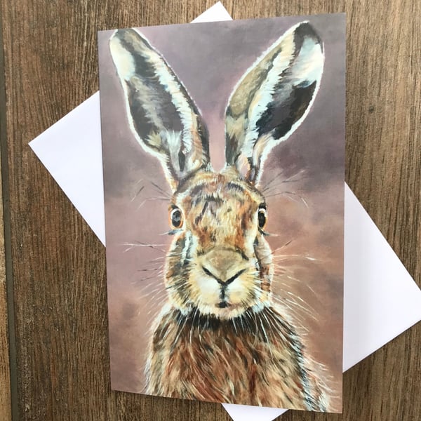Fun Hartley the Hare greeting card by UK artist Janet Bird