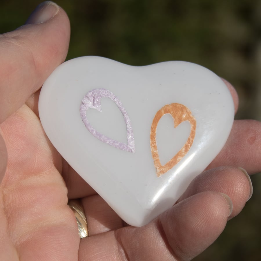 Two Hearts as One - Fused Glass Heart 5002