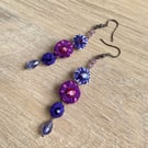 Pink & Purple Regal Rich Glamorous Sparkly Earrings