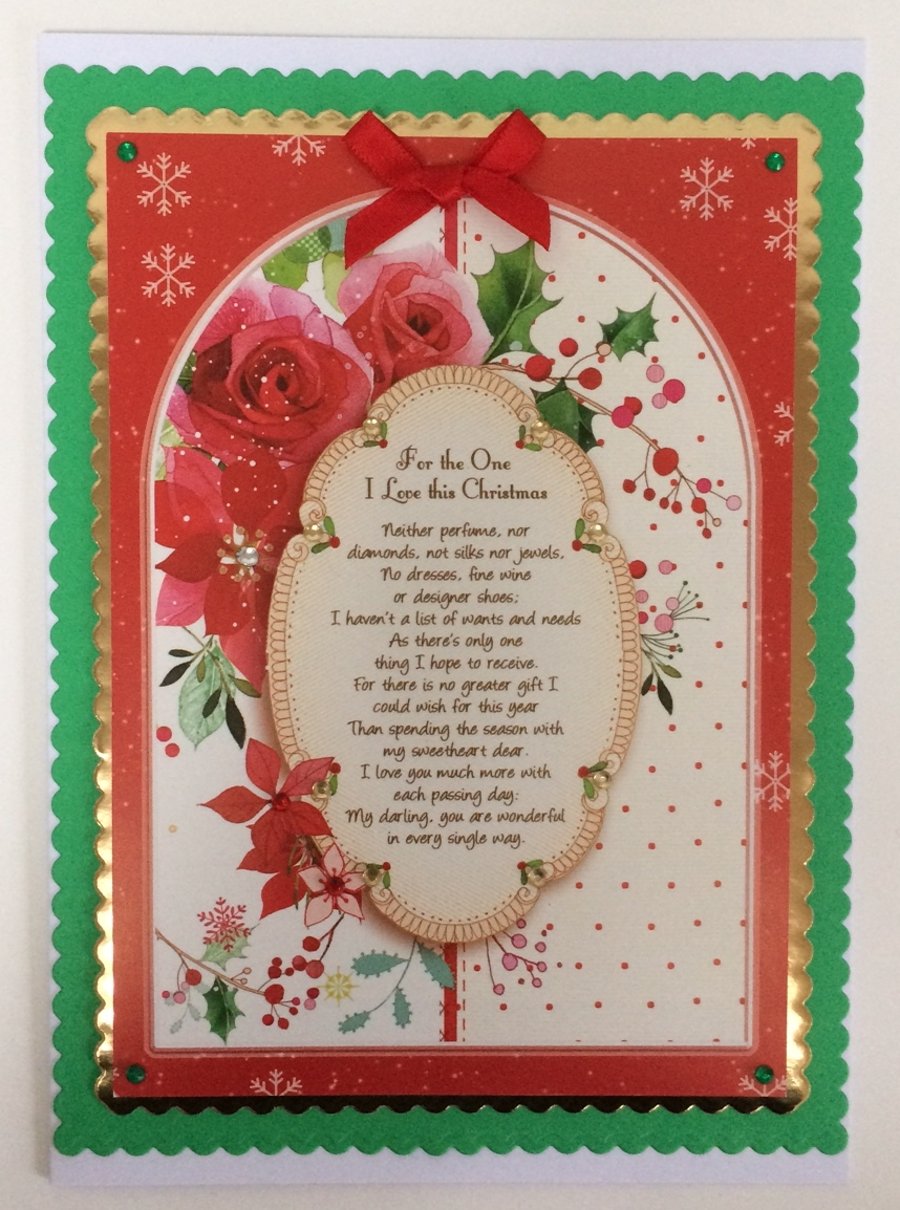 Handmade Christmas Card For The One I Love This Christmas Flowers