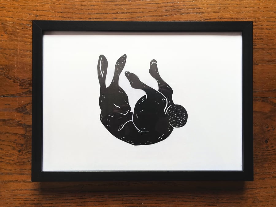 'Sleeping Rabbit' - Framed Original Hand-cut Paper Cut Art by J.Pearce