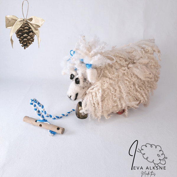 Art doll Rosie the sheep on wheels A gift for sheep lovers Pull along sheep