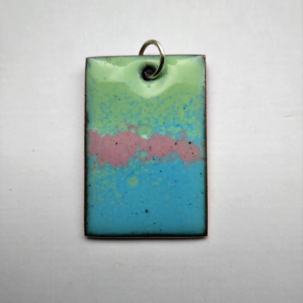 Rectangular pastel enamelled copper pendant 168