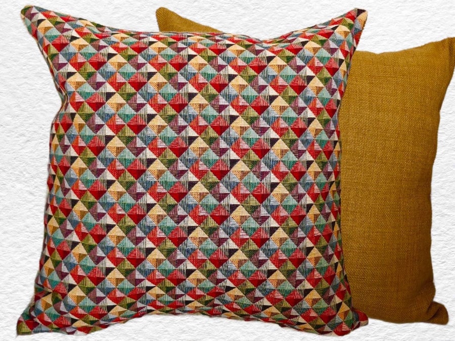 Cushion Cover: Tapestry Diamonds design Gold reverse 17” (43cm)