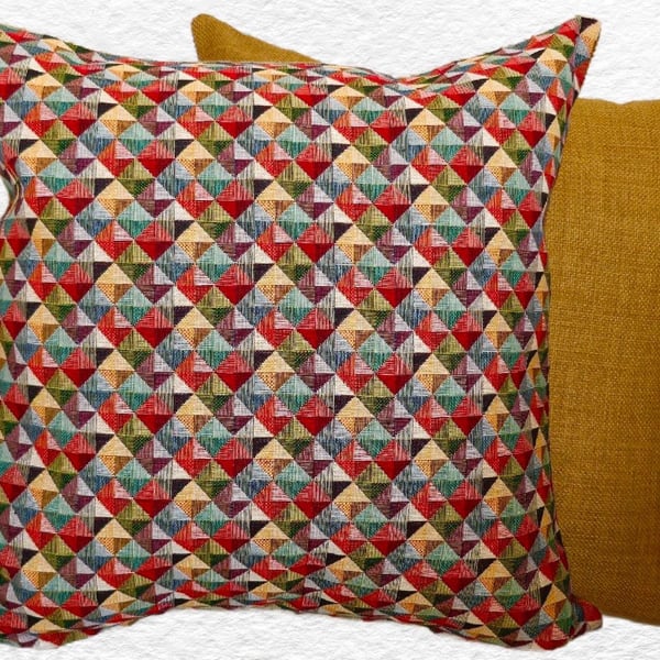 Cushion Cover: Tapestry Diamonds design Gold reverse 17” (43cm)