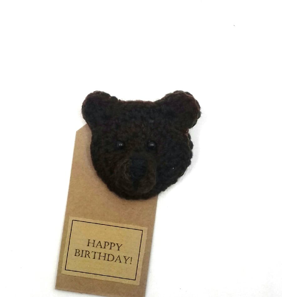 Crochet Little Brown Bear Birthday Brooch 