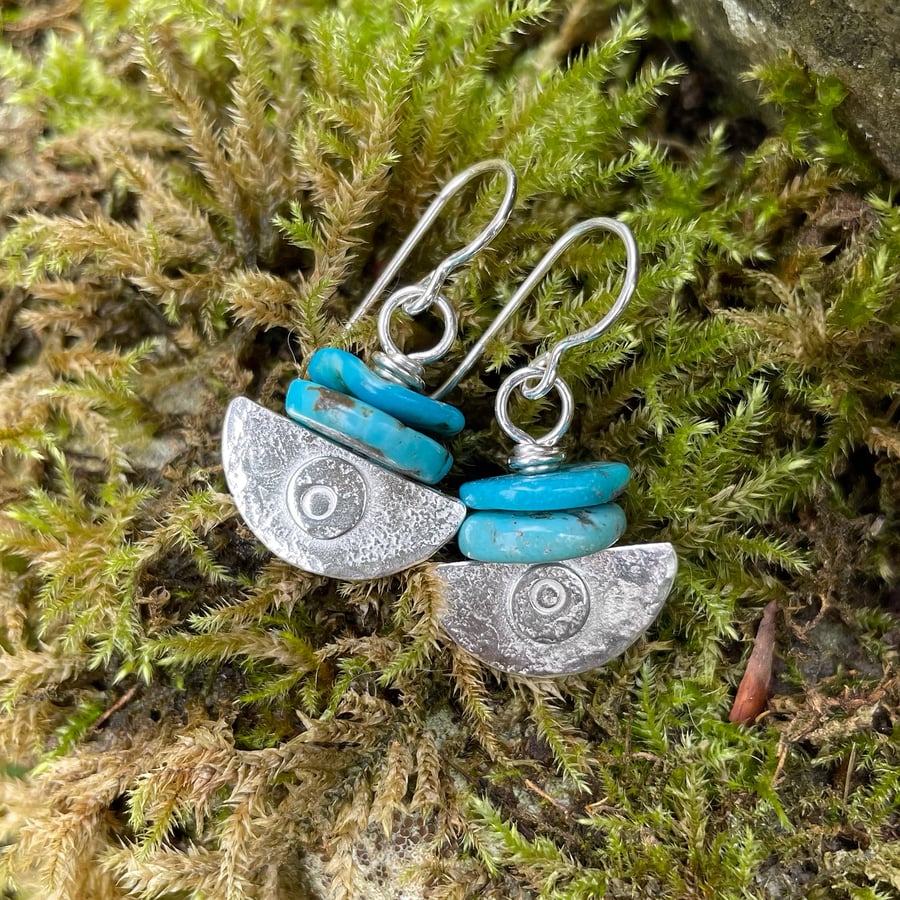  silver and turquoise earrings Ulu tribal blade