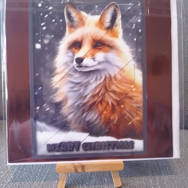 Red Fox Christmas handmade card 