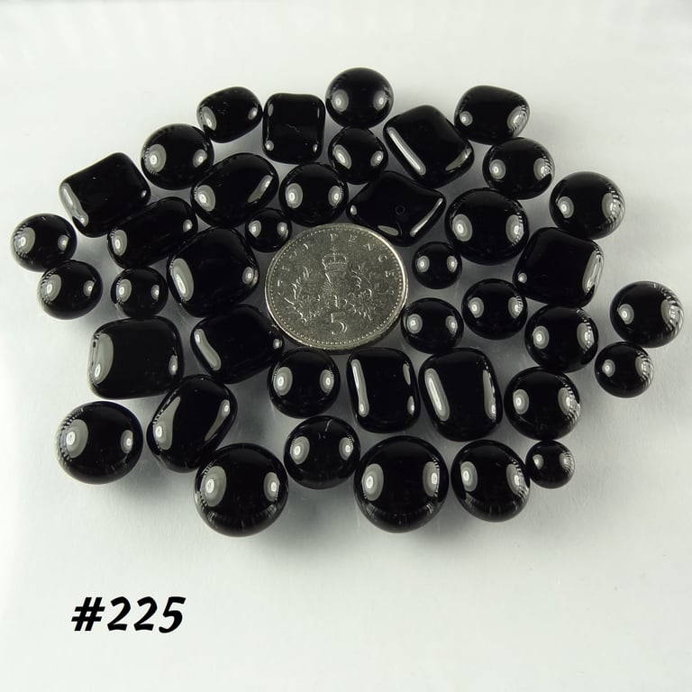 25g black art glass cabochons, for jewellery making, crafting (225)
