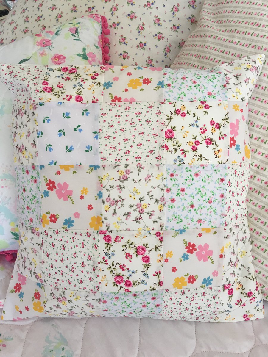 Patchwork cushion cover in Cream,white Floral fabrics 