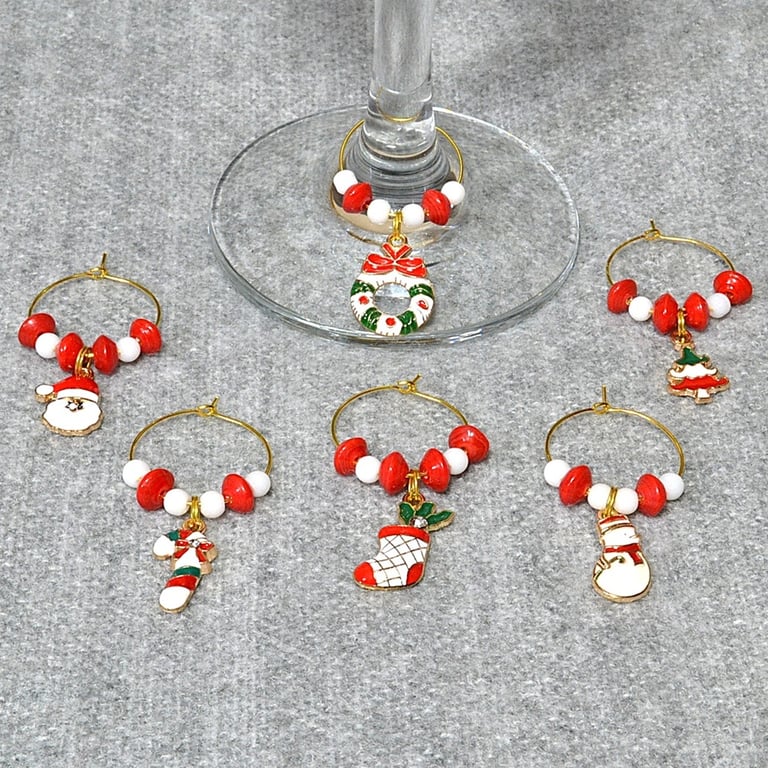 Christmas Wine Glass Charms with Red and White Glass Beads