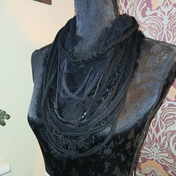 Handmade upcycled Gothic Boho loop scarf