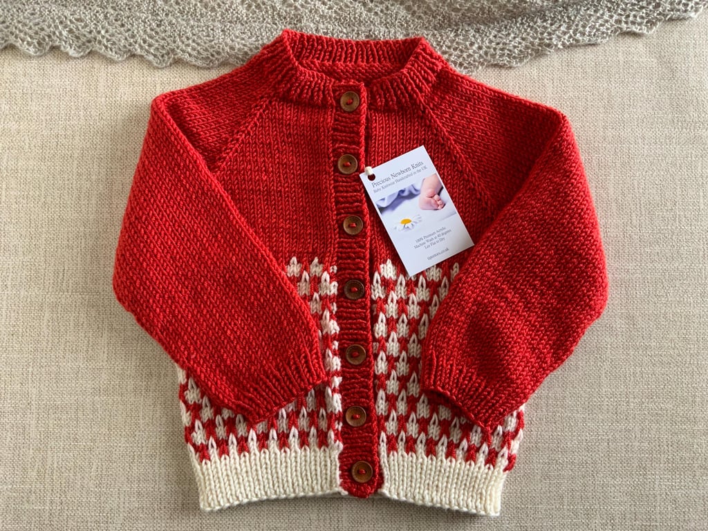 Hand Knitted Toddler Cardigan – Pumpkin & Cream 12–24 Months