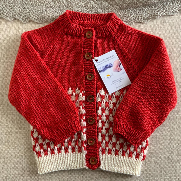 Hand Knitted Toddler Cardigan – Pumpkin & Cream 12–24 Months