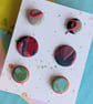 Set of 3 polymer clay stud earrings - in reds, greens and blues