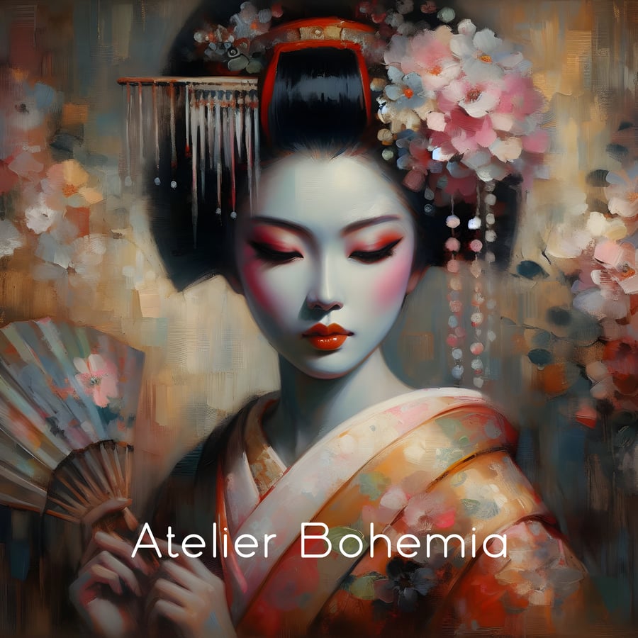 PRINTABLE Art, The Geisha and Fan, Original Printable Art,