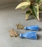 Pale Blue & Gold Star Tassel Earrings - Image 1