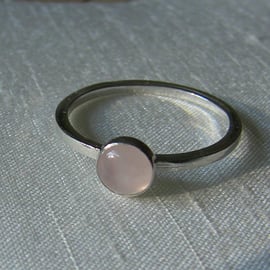 Silver Ring with Rose Quartz,  size R