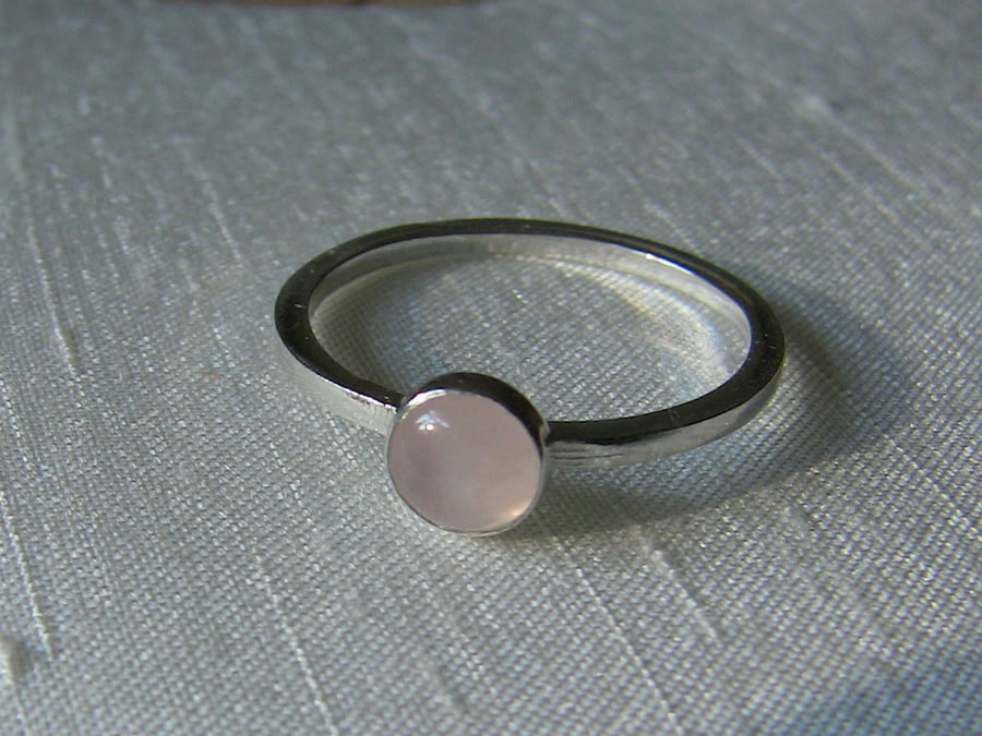 Silver Ring with Rose Quartz,  size R