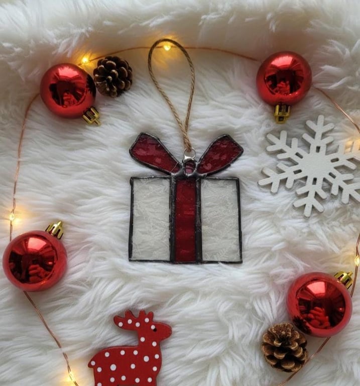 Stained Glass Christmas Tree Decoration Handmade Festive Decor Glass- Tiny Treas