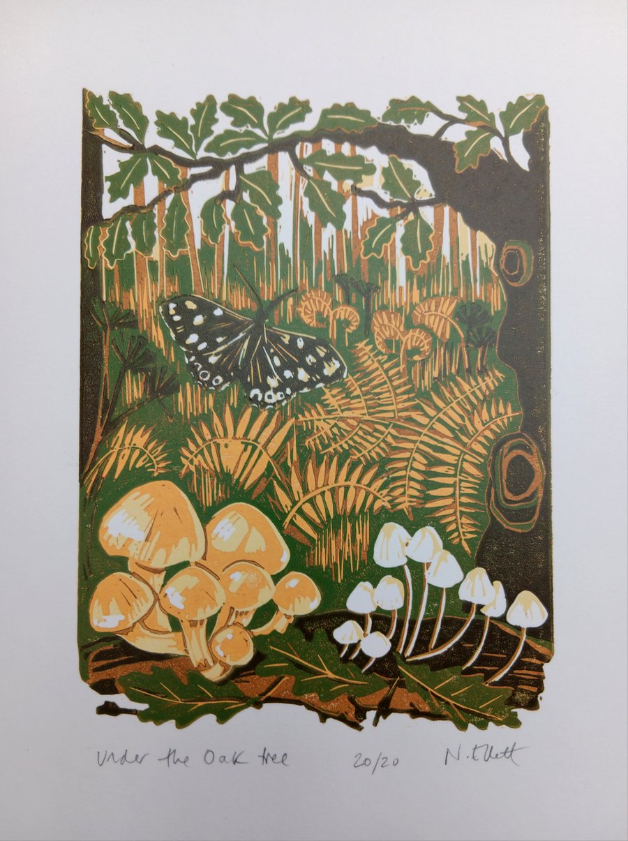 'Under the Oak tree' - linoprint