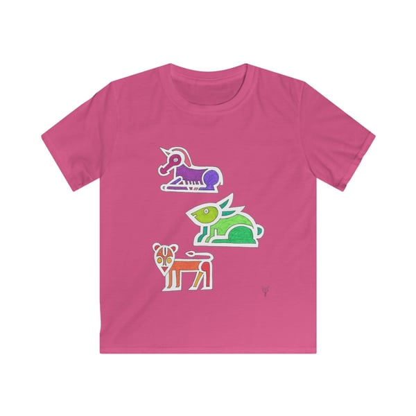 Inca Animals Unicorn Rabbit Tiger Kids Softstyle Tshirt by Bikabunny