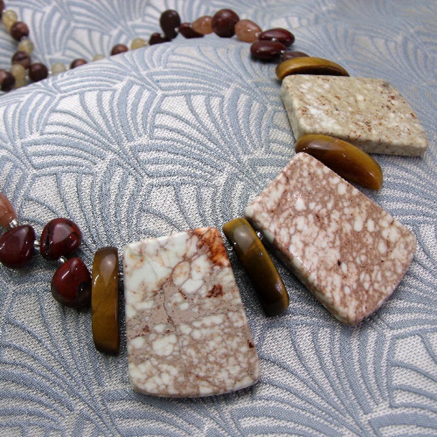 Chunky Necklace, Handmade Chunky Semi-precious Stone Necklace D17