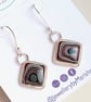 Fordite Earrings Sterling Silver Jewellery Gift Metallic Red Black Square Drop