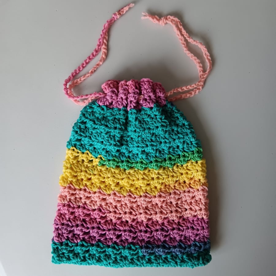 Crochet Drawstring Bag (Bright Pastels) - pretty and practical!