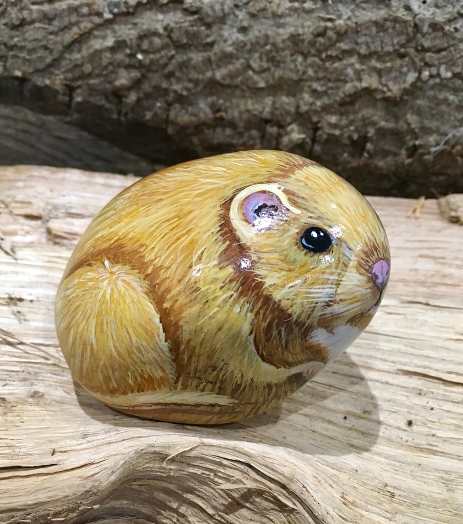 Gerbil Painted pebble garden rock art pet stone portrait 
