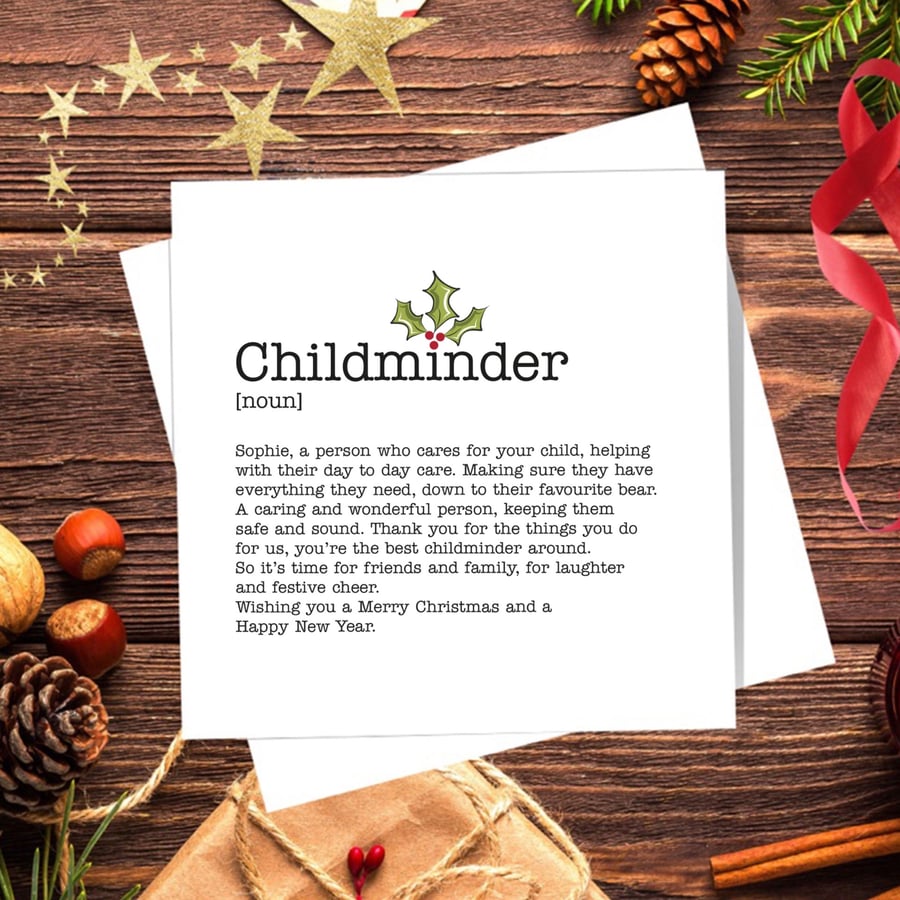 Childminder Definition Christmas Card - Blank Inside