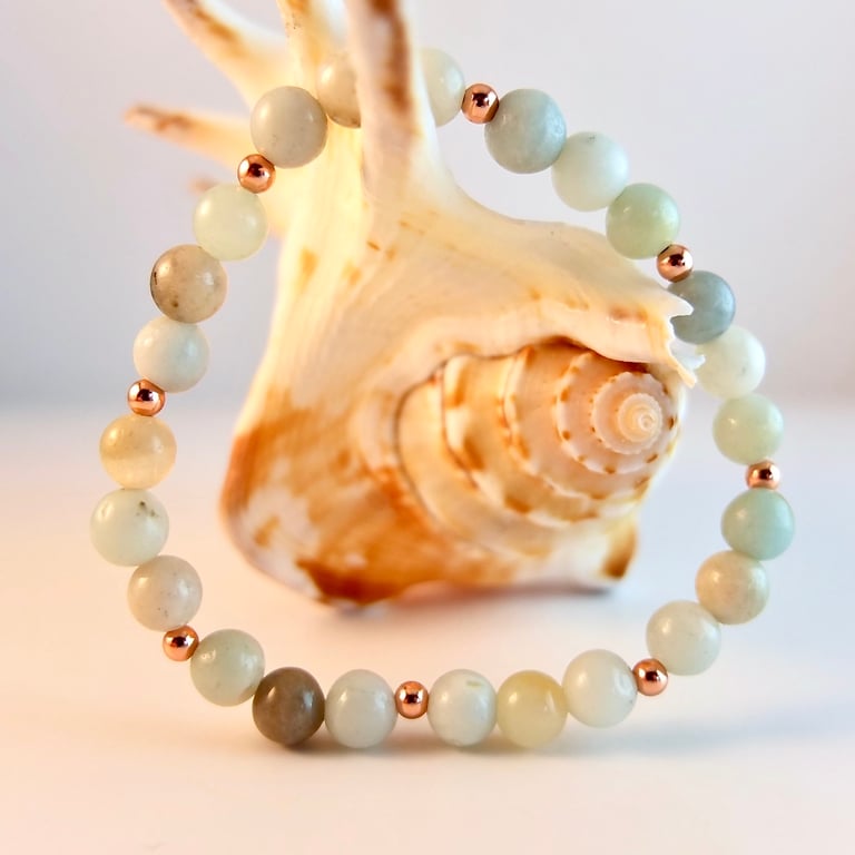 Amazonite Bracelet With Copper Beads - Handmade In Devon - Free UK P&P.