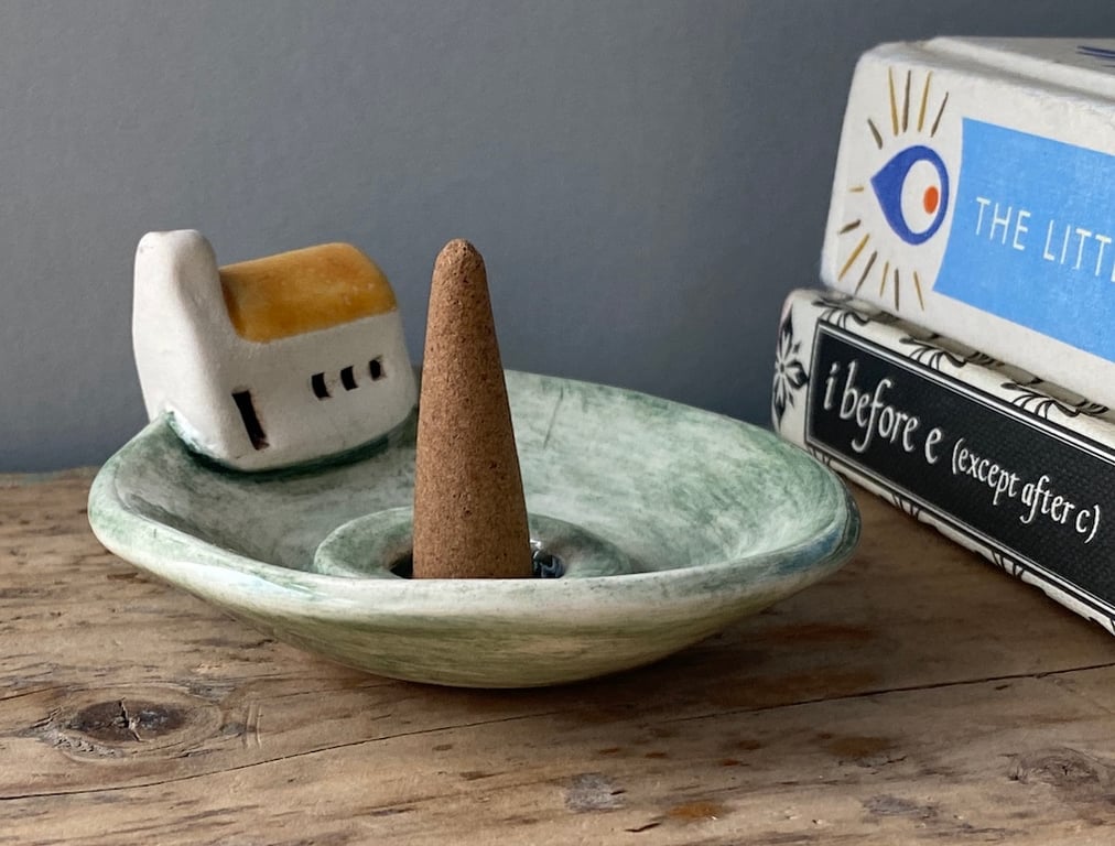 Handmade Ceramic Incense holder with Little Ochre Cottage