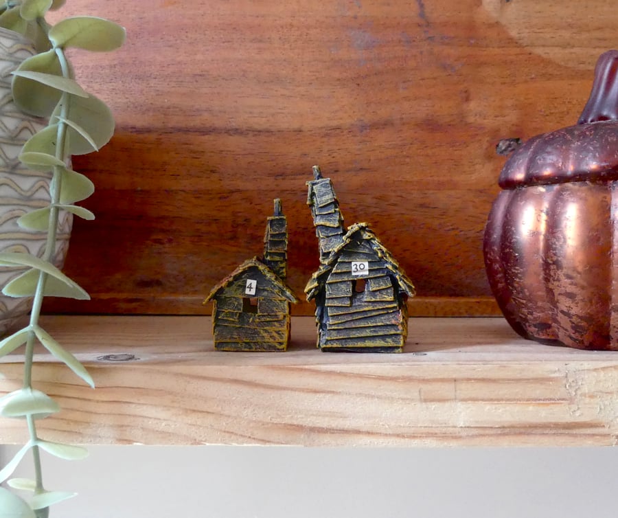 Halloween Countdown Haunted October Village -Handmade Whimsical Fairytale Houses