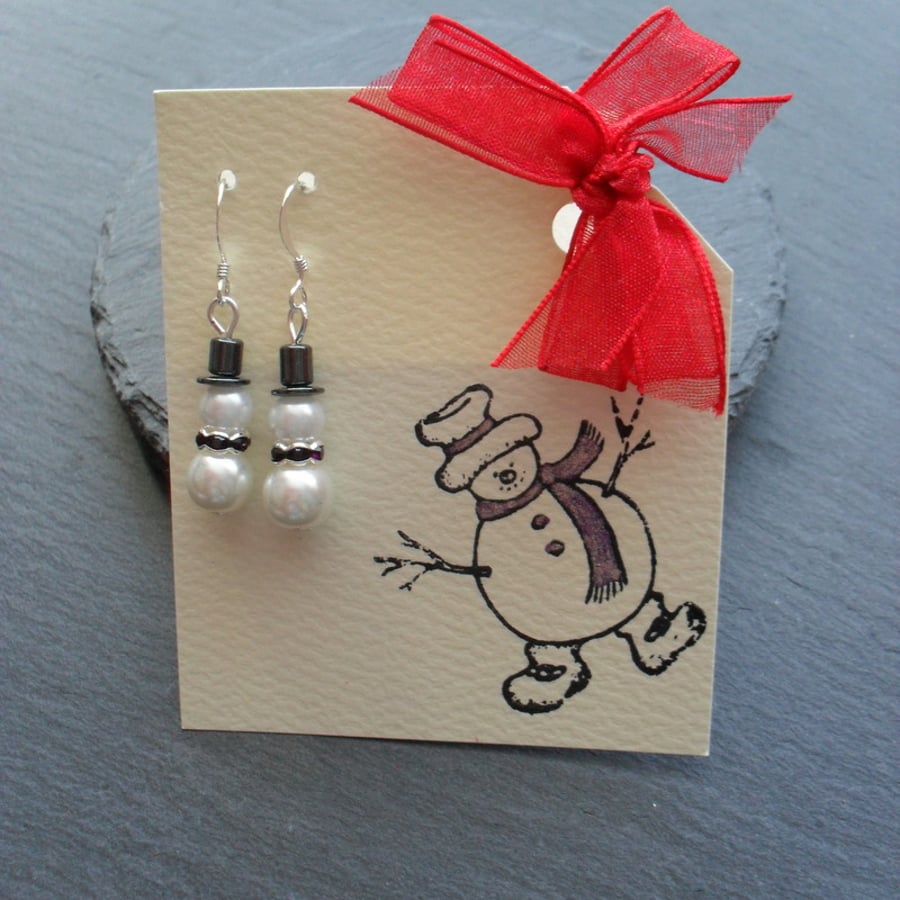 SALE Glass Bead Snowman Earrings Christmas Earrings Stocking Filler