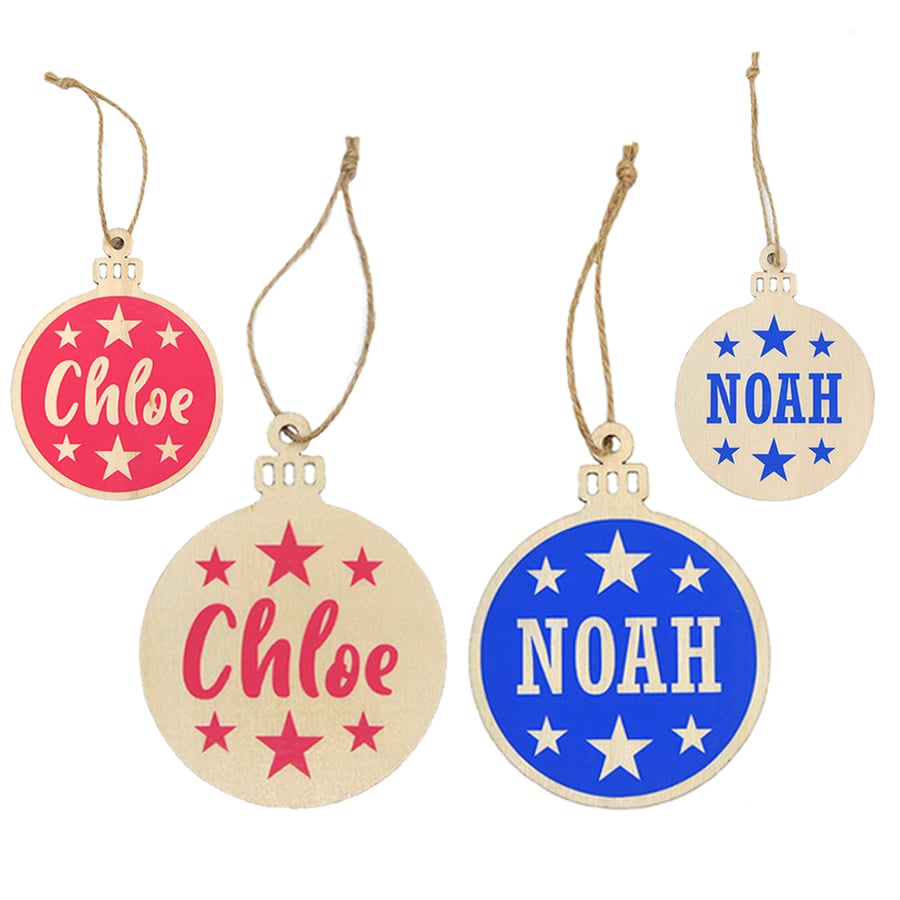 Personalised Name Christmas Bauble with Stars - Free Personalisation and P&P