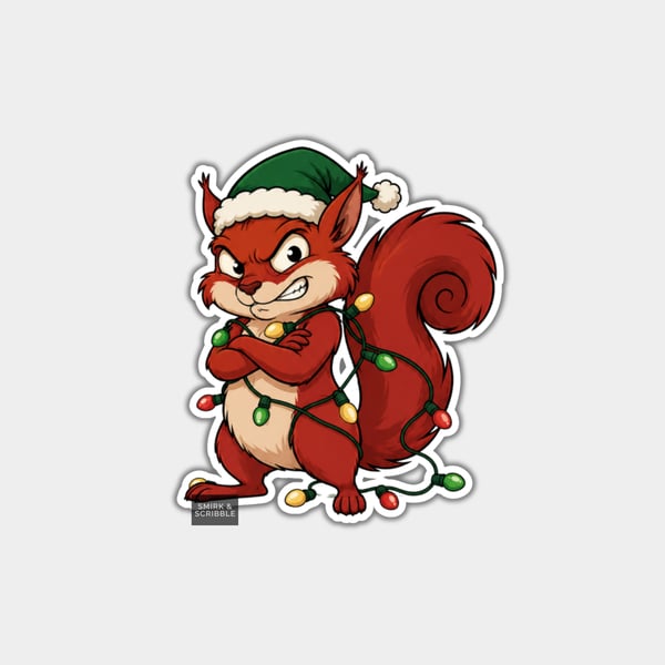 Unique Funny Christmas Gift Tags For Adults, 6pk - Cute Scowling Squirrel