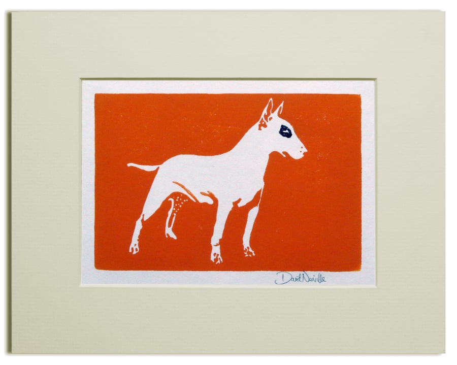 English Bull Terrier Linocut