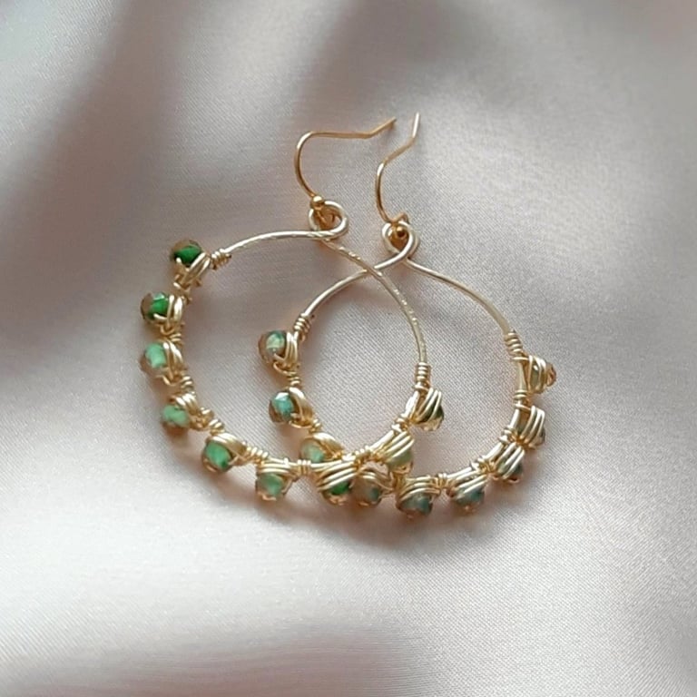 Round Beaded Wire Wrapped Earrings – Handmade Statement Jewellery