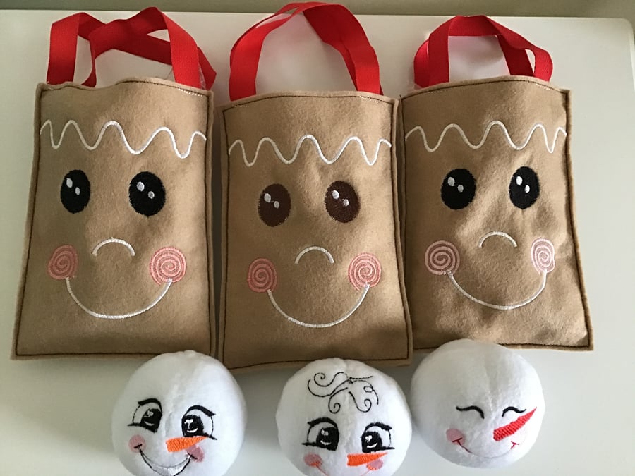 Christmas Treat bags, set of three, Gingerbread men,
