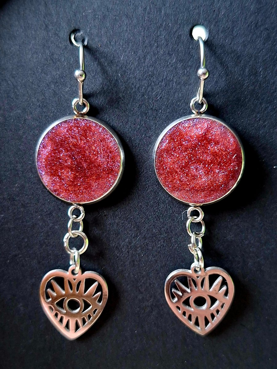 Gothic emo punk heart eye dangly earrings alternative 