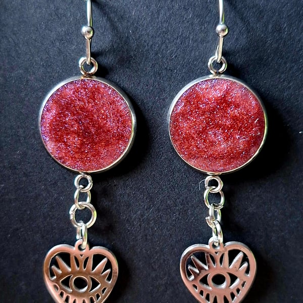 Gothic emo punk heart eye dangly earrings alternative 